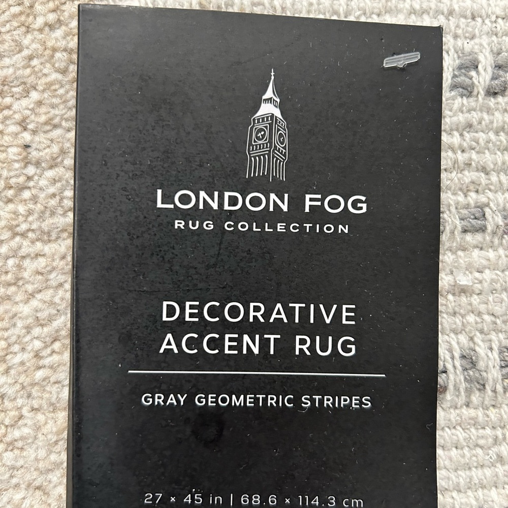 London Fog Decorative Accent Rug- Grey Geometric Stripes - Picture 2 of 3